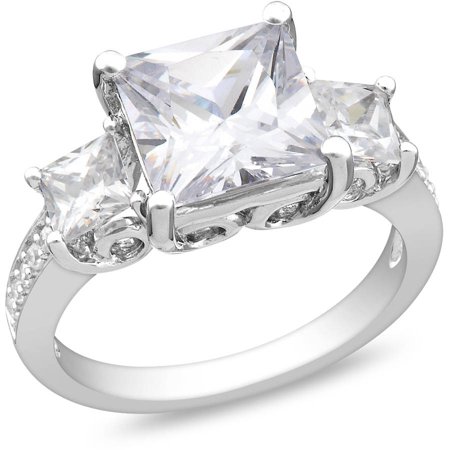 Sterling Silver Engagement Square Ring 6-5/8 Carat T.G.W. Square Cubic Zirconia Sterling Silver Three Stone Engagement Ring ()
