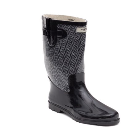 Women Rubber Rain Boots with Cotton Lining, Chevron Jacket
