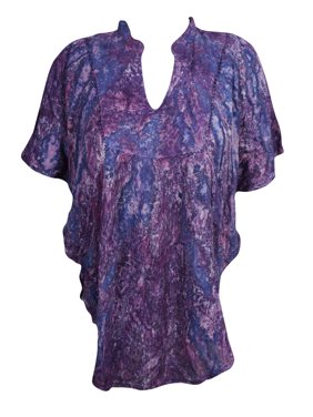 Mogul Women Purple Blue Tie Dye Loose Tunic Top Cover Up Summer Fashion Rayon Boho Chic Comfy Blouse