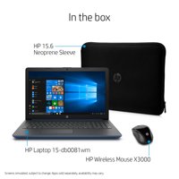 HP 15 Laptop Bundle 15.6" , AMD Dual-Core E2-9000e, 500GB HDD, 4GB SDRAM, Windows 10, Wireless Mouse X3000, Neoprene Sleeve - Twilight Blue - 15-db0081wm
