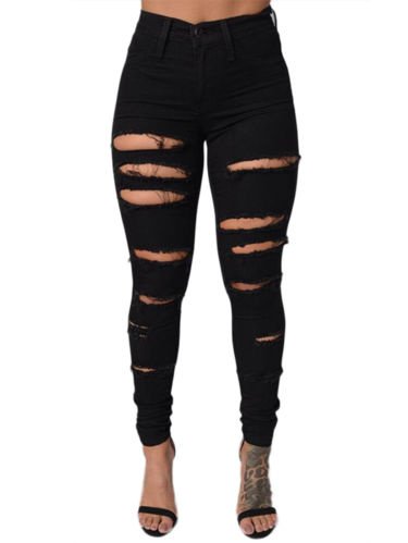 Women High Waisted Stretch Ripped Skinny Jeans Butt Lift Distressed Denim Long (Best Butt In Jeans)