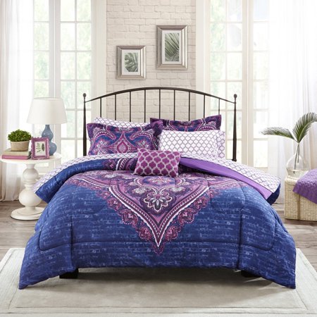 Medallion Getaway Bag - Mainstays Grace Medallion Purple Bed in a Bag Complete Bedding