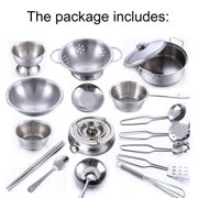 Toy Pots Pans Iuhan 18pcs Stainless Steel Pots Pans Cookware Miniature Toy Pretend Play Gift For Kid