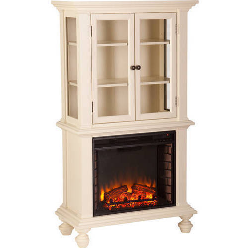 Southern Enterprises Bryer Electric Fireplace Curio Console, Antique White