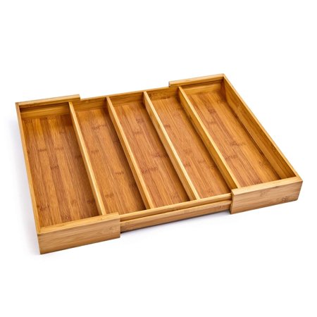 - Bamboo Expandable 5 Large Compartment Adjustable Cutlery Drawer Tray Organizer