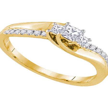 1/3 Ct Tw Ring - 14k Yellow Gold 3-stone Princess Diamond Bridal Wedding Engagement Anniversary Ring 1/3 Cttw