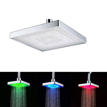 - 7-Color LED Shower Head Auto Changing Rain Shower Square Head Light Home Water Bathroom Battery free device
