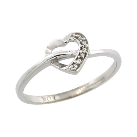 Diamond Cut Out - 10k White Gold Heart Cut Out Diamond Engagement Ring w/ 0.022 Carat Brilliant Cut Diamonds, 1/4 in. (7mm) wide