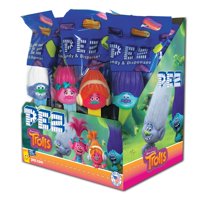 PEZ Candy Trolls Assortment, candy dispenser plus 2 rolls of assorted fruit candy, box of 12