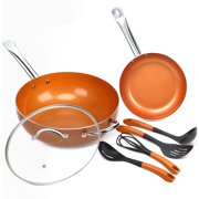 Induction Cookware Shineuri 7 Pcs Nonstick Ceramic Cookware Set Copper Fry Pans And Cooking Utensil Induction
