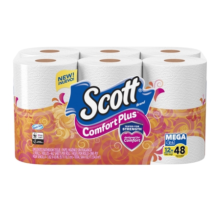 Scott ComfortPlus Toilet Paper, 12 Mega Rolls (= 48 Regular
