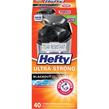 Hefty Trash Compactor Bags - Hefty Ultra Strong Blackout Kitchen Trash Bags, Clean Burst, 13 Gallon, 40 Count