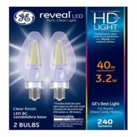 GE LED 4W HD Reveal Decorative Clear Finish, Small Base, Base, Dimmable, 2pk Light Bulbs
