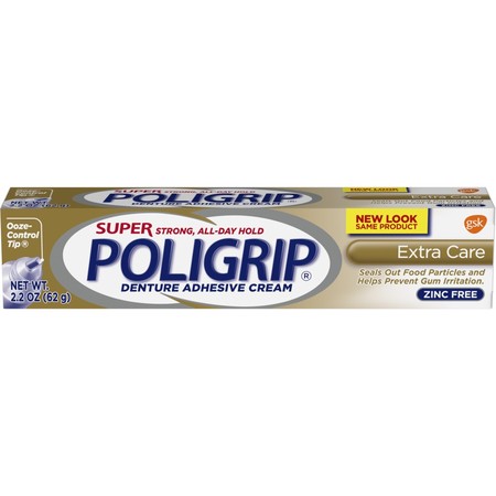 Super Poligrip Extra Care Zinc Free Denture Adhesive Cream, 2.2