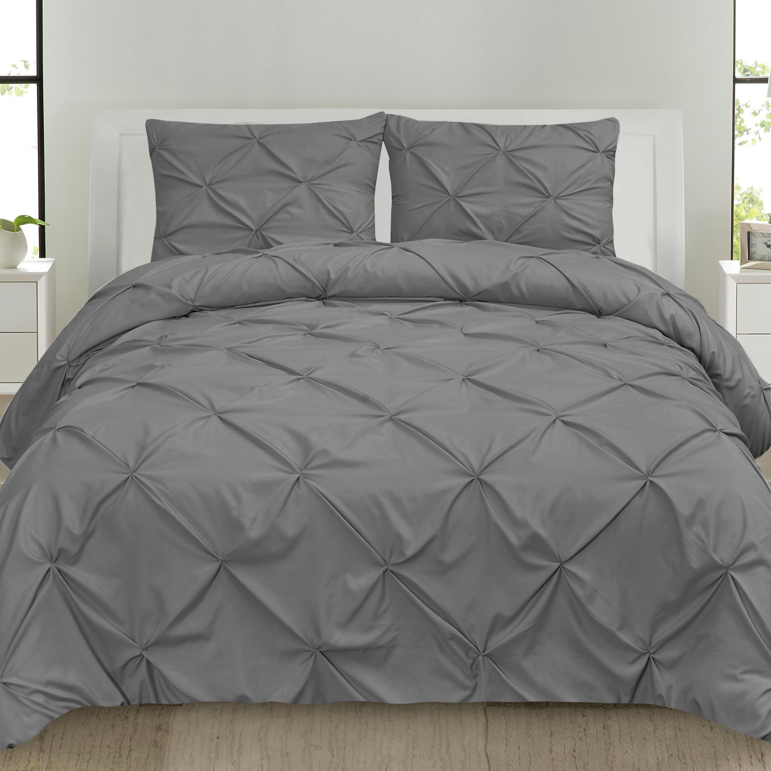 New Grey Silver Pleat Luxury Modern Bedding Bed Duvet Set All