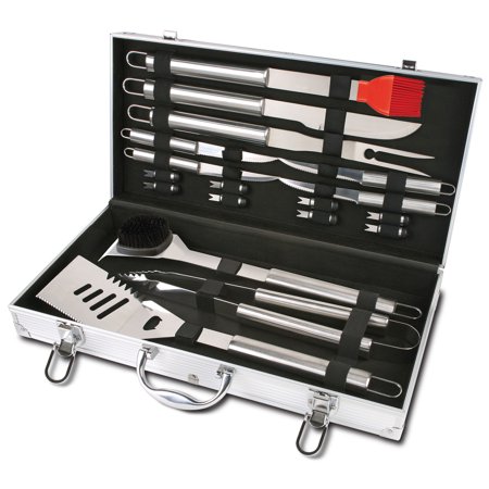 Bbq Tool Kit Chefs Basics HW5305 18-Piece Stainless-Steel Barbecue Grilling Tool Accessories Utensils Set with Spatula, Tongs, Forks, Brush, and Carrying Case ()