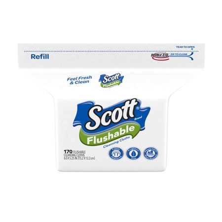 Scott Flushable Wet Wipes, Resealable Refill Pack, Unscented, 170 Cleansing (Best Flushable Wipes Biodegradable)