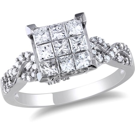 1 Carat T.W. Princess and Round Cut-Diamond Engagement Ring in 10kt White Gold