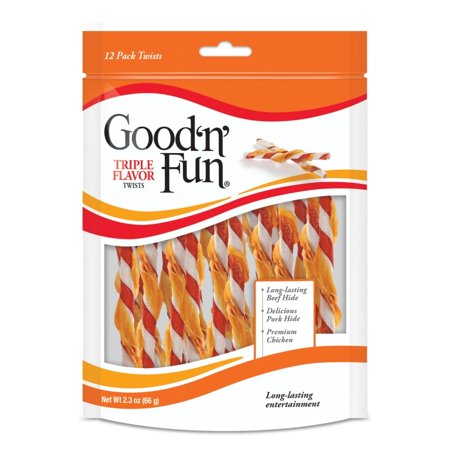 Good'n'Fun Triple Flavor Rawhide Twists for Dogs, 12 Count (2.3 (Best Wood For Smoking Chicken And Pork)