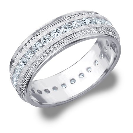 - 1 CTTW Diamond Men's Wedding Band in White Gold, 1 Carat Diamond Eternity Ring