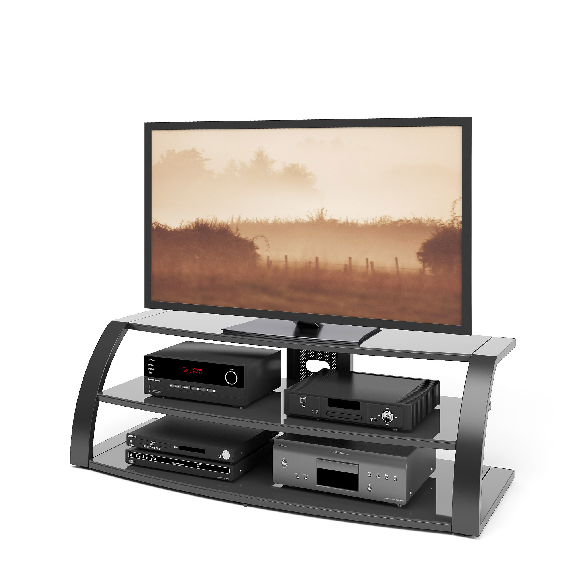 CorLiving Malibu TV Stand with Mount and Black Metal Uprights for TVs up to 65''