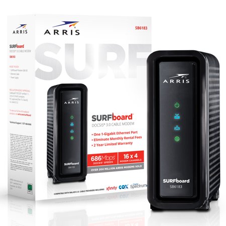 ARRIS SURFboard SB6183 (16x4) Cable Modem, DOCSIS 3.0 | Certified for XFINITY by Comcast, Spectrum, Time Warner, Cox & more | 686 Mbps Max (Best Modem For Comcast Xfinity)