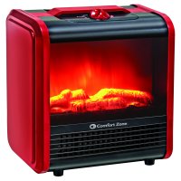 Comfort Zone Mini Electric Fireplace Space Heater, Red