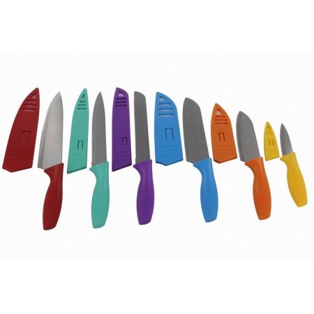 Lightahead Stainless Steel Kitchen Colored Knife Set 6 Knives set with PP shell- Chef, Bread, Carving, Paring, and 2 Santoku Knife Cutlery Sets - Multicolor Sharp Vibrant Stylish Kitchen (Best Stainless Steel Cutlery)