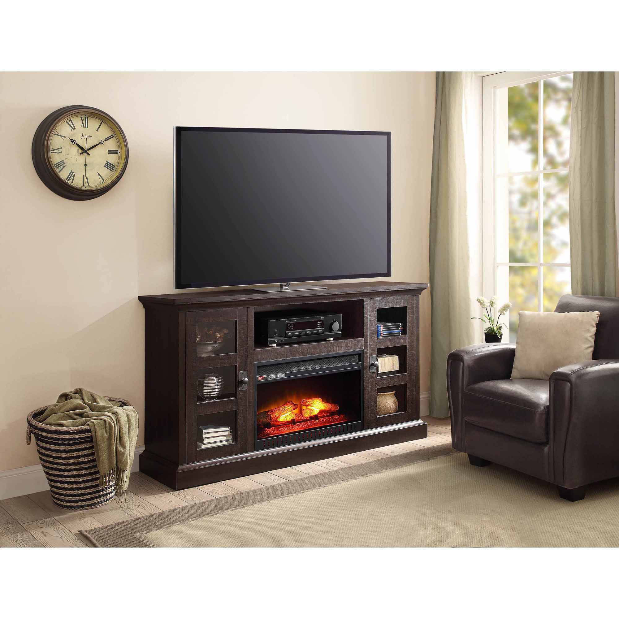 Whalen Media Fireplace Console for TVs up to 70'', Dark Rustic Brown