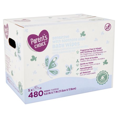 Parent's Choice Sensitive with Soothing Aloe Baby Wipes, 5 packs of 96