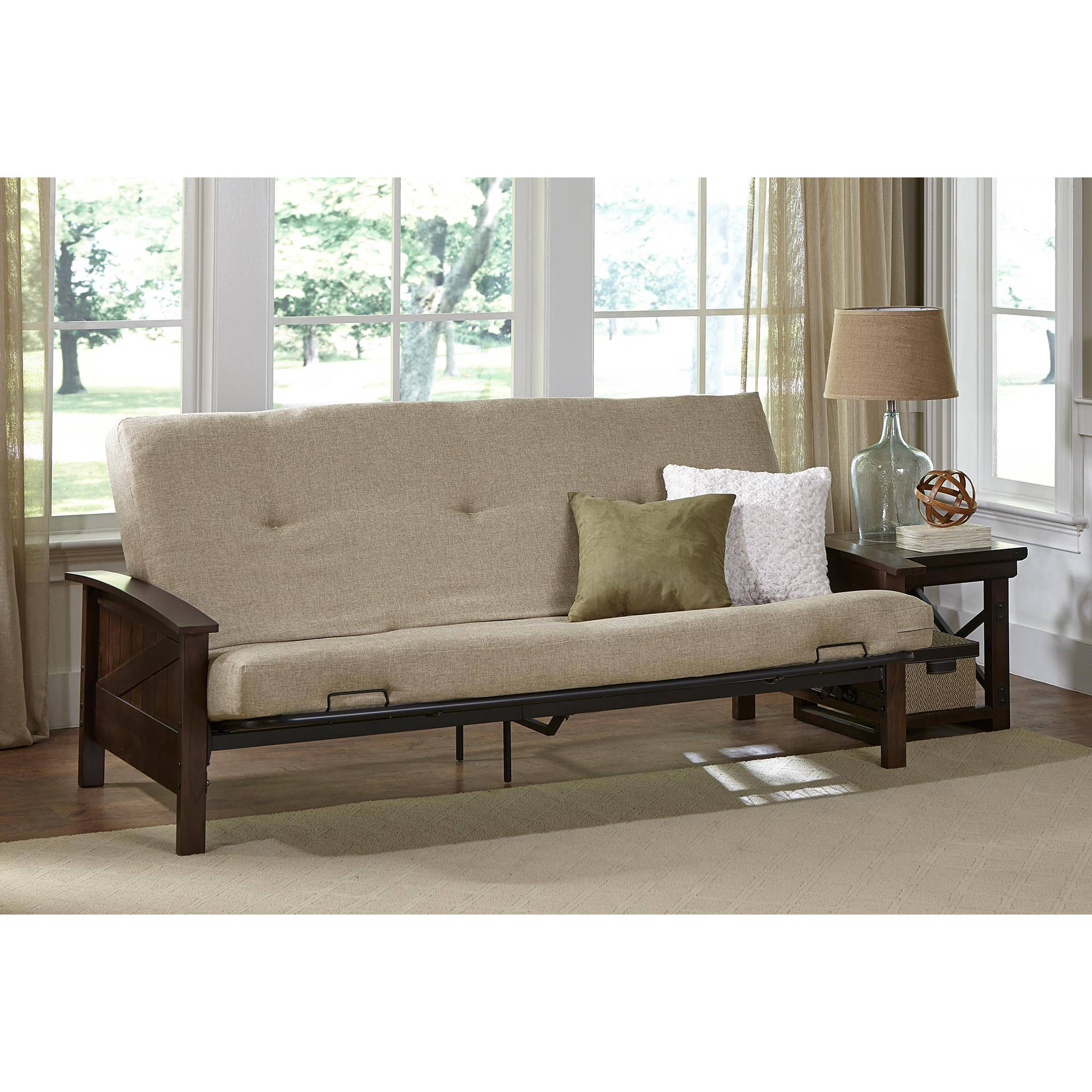 Better Homes and Gardens Paneled Wood Arm Futon with 6