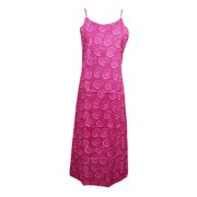 Mogul Women's Pink Cotton Printed Dress Summer Boho Style Sleeveless Spaghetti Straps Beach Dresses