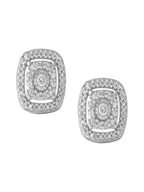 Sterling Silver 1/4 CTTW Diamond Cushion Earring