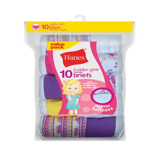 Hanes Toddler Girls' Tagless Cotton Briefs, 10 Pack