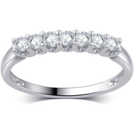 Diamond Claddagh Wedding Band - 1/4 Carat T.W. Diamond 10kt White Gold 7-Stone Wedding Band, I-J/I2-I3