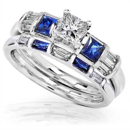 Diamond & Sapphire Wedding Ring - Blue Sapphire & Diamond Wedding Rings Set 1 Carat (ctw) In 14k White Gold