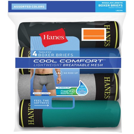 Hanes Cool Comfort Tagless Boxer Briefs, 4 Pack, Assorted, (Best Moisture Wicking Boxer Briefs)