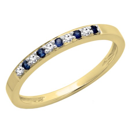 Diamond & Sapphire Wedding Ring - 10K Gold Round Blue Sapphire & White Diamond Ladies Anniversary Wedding Band Stackable Ring