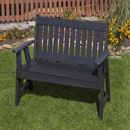Mission Patio - Outdoor Patio Garden Lawn Exterior Black Finish 4Ft- Lumber Mission Porch Bench Heavy Duty Everlasting -Amish Crafted