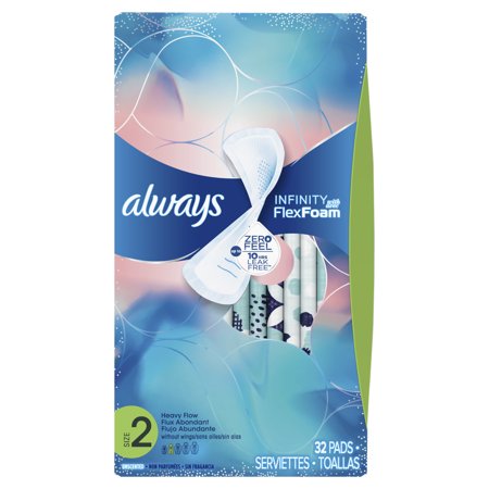 ALWAYS Infinity, Size 2, Super Sanitary Pads Non-Wings, Unscented, 32 ...