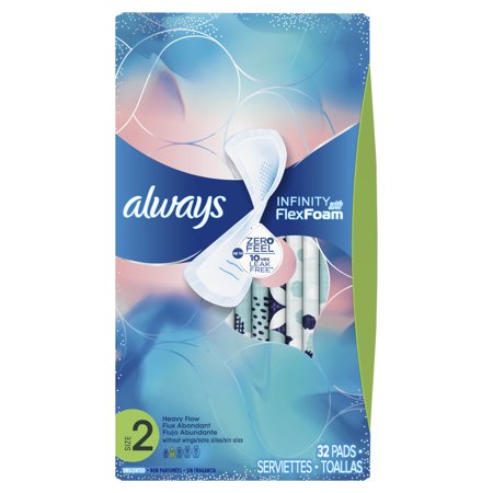 ALWAYS Infinity, Size 2, Super Sanitary Pads Non-Wings, Unscented, 32 Count