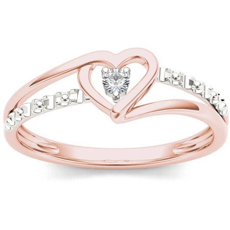 - 1/20 Carat T.W. Diamond Split Shank Two-Tone Heart 10kt Rose Gold Fashion Ring