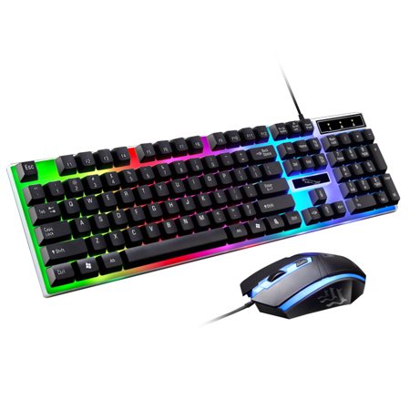Wired Ergonomic Gaming LED Keyboard and Mouse, Multiple Color Rainbow LED Backlit Mechanical Feeling USB Wired Gaming Keyboard and Mouse Combo for Working or Gaming
