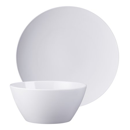 - Mainstays 8 Piece Melamine Round Plate and Bowl Dinnerware Set, White