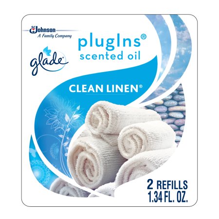 Glade PlugIns Scented Oil Refill Clean Linen, Essential Oil Infused Wall Plug In, Up to 100 Days of Continuous Fragrance, 1.34 oz, Pack of
