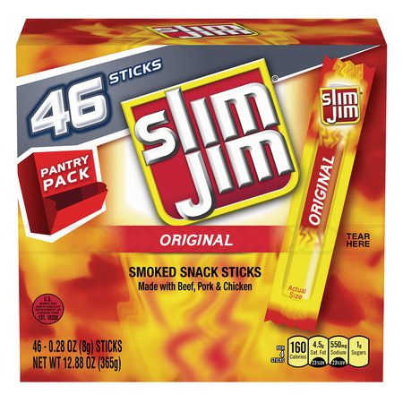 Slim Jim Smoked Snack Stick Pantry Pack, Original, 0.28 Ounce Stick