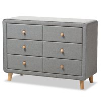 Baxton Studio Jonesy Mid-Century Linen Upholstered 6-Drawer Dresser, Multiple Colors
