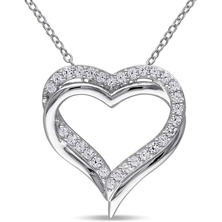 - 5/8 Carat T.G.W. Created White Sapphire Sterling Silver Interlocking Heart Pendant, 18