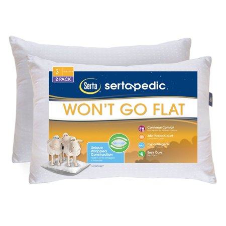 Sertapedic Won't Go Flat Pillows, Set of 2, Standard (Best Pillow To Fix Flat Head)