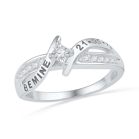 14K White Gold Engraved Engagement Ring, 1/5 CT. T.W. Diamond